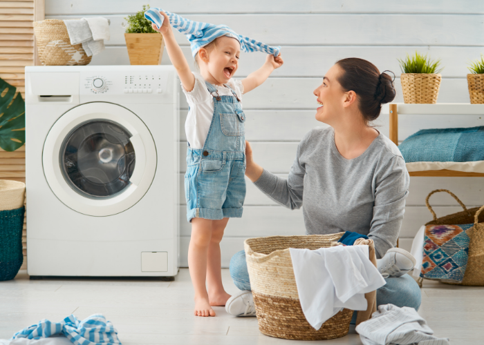 kids washing clothes